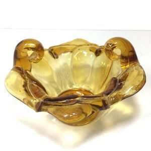Vintage Amber Glass Flower -Shaped Bowl Yellow Glass Home Decor